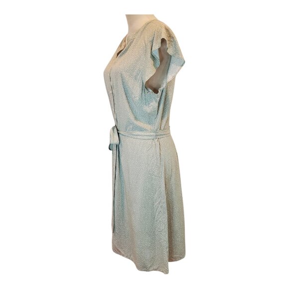 NEW LOFT Outlet SZ 12 Petite Feminine Green & White Polka Dot Button Front Dress - Picture 3 of 8